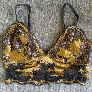 Lace Trimmed Gold and Black Bralette